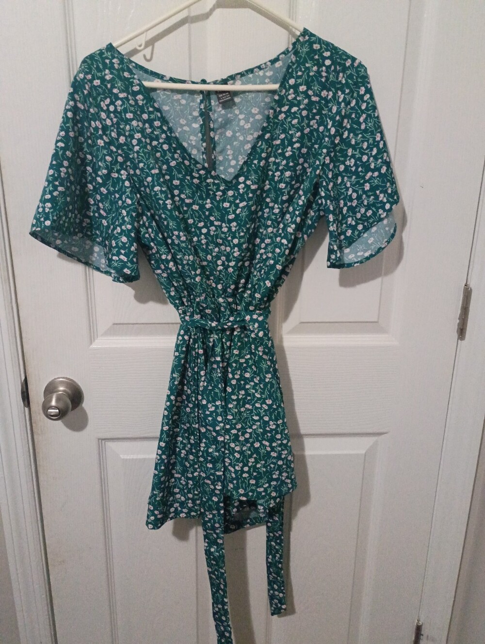 Women's Teal Floral Wrap Dress with Belt